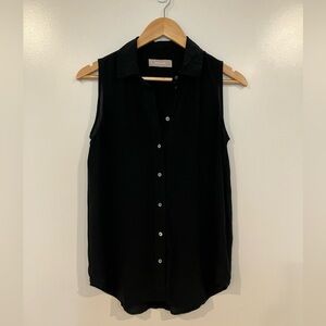 Everlane Sleeveless Silk Button-Up Shirt Black 100% Silk Size 2